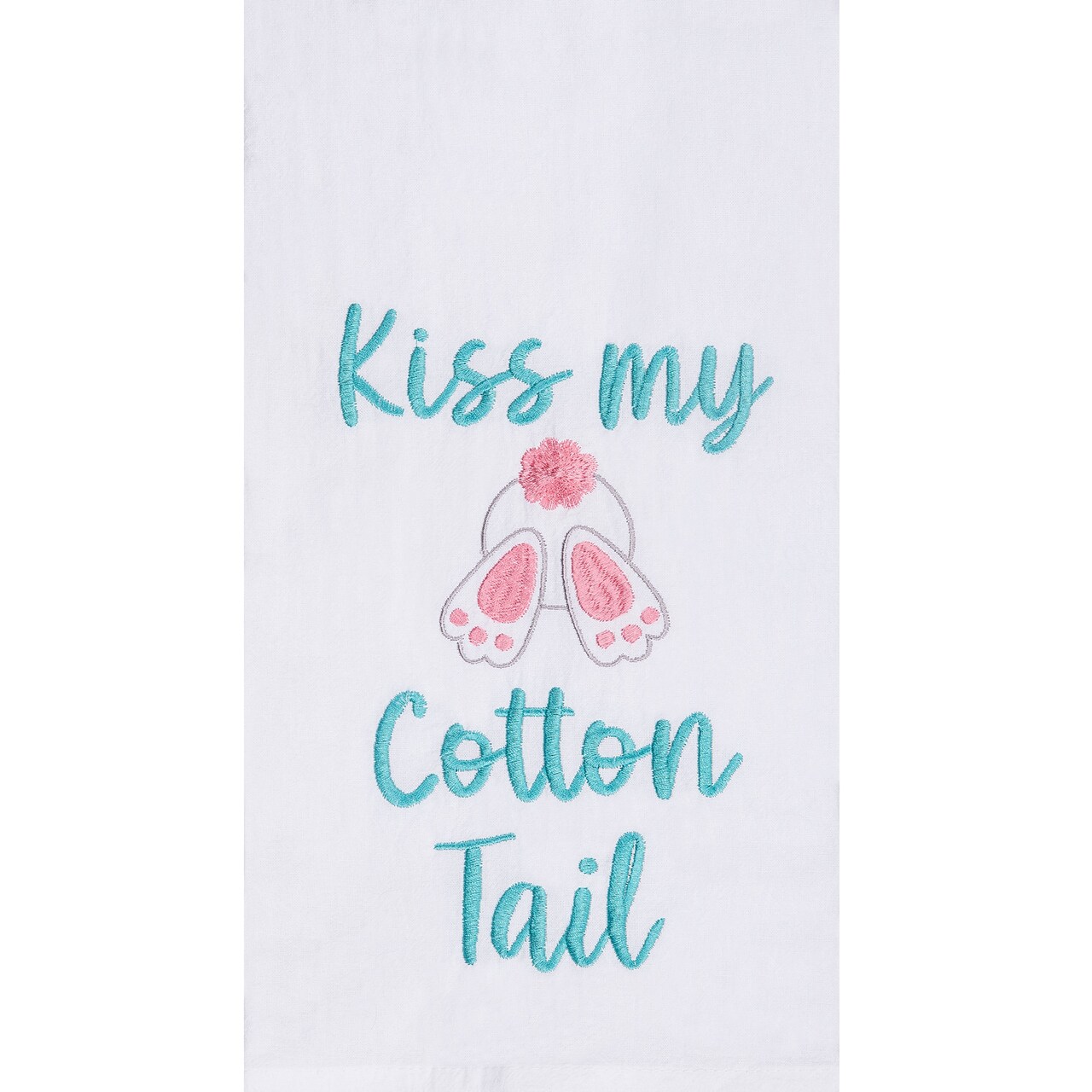 "Kiss My Cotton Tail" Easter Bunny Rabbits Embroidered Cotton Flour Sack Kitchen Dishtowel